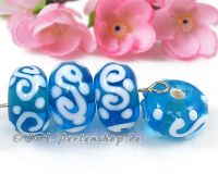 Lampwork Rondell Schn�rkel T�rkis/Wei� - 6 St�ck