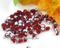 Glasschliffperlen  3mm Siam Ruby Half Silver - 100 St�ck