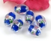 Lampwork Oliven Silverfoil m. Rose Blau - 5 St�ck