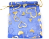 Organzabeutel  9x12cm Blau Herzen Gold - 10 St�ck