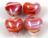 Lampwork Herzen 20mm marmoriert Rot-Wei� - 4 St�ck