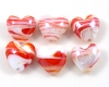 Lampwork Herzen 16mm marmoriert Rot Wei� - 5 St�ck