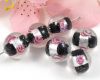 Lampwork Perlen Silverfoil m. Rose Schwarz - 5 St�ck