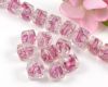 Glasperlen W�rfel 10 mm Kristall/Fuchsia - 16 St�ck