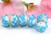Lampwork Rondell m. Bl�ten Wei�/Aqua - 6 St�ck