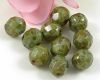 Glasschliffperlen  8mm Gr�n Oliv Picasso opak - 10 St�ck