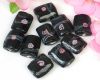 Lampwork Rechteck - Schwarz/Rose - 6 St�ck